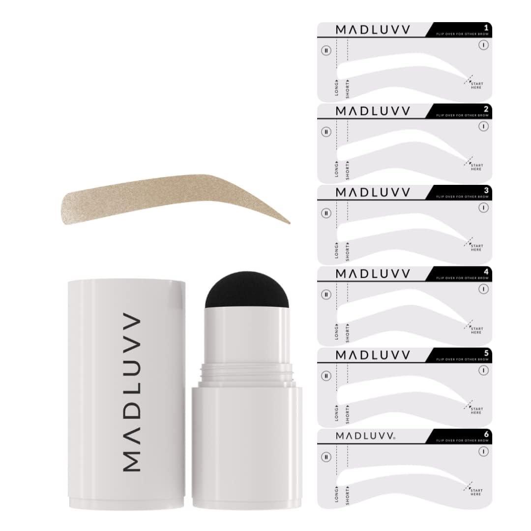 MADLUVV Eyebrow Stencil Kit - Easy-to-Use Natural Look 6 Popular Shapes Used by Professionals - Includes Stamp Stencils Spoolie and Travel Bag (Blonde) 1 - Blonde