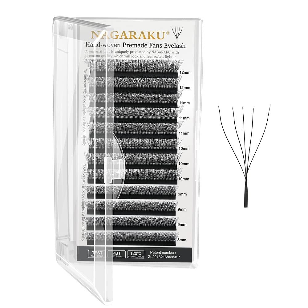 NAGARAKU W Eyelash Extension 5D Volume Premade 0.07mm D curl 8-15mm mix Faux Mink Matte Black Cluster Easy Fanning yy Eye Lashes 8-15mm Mix 0.07-D black-5D