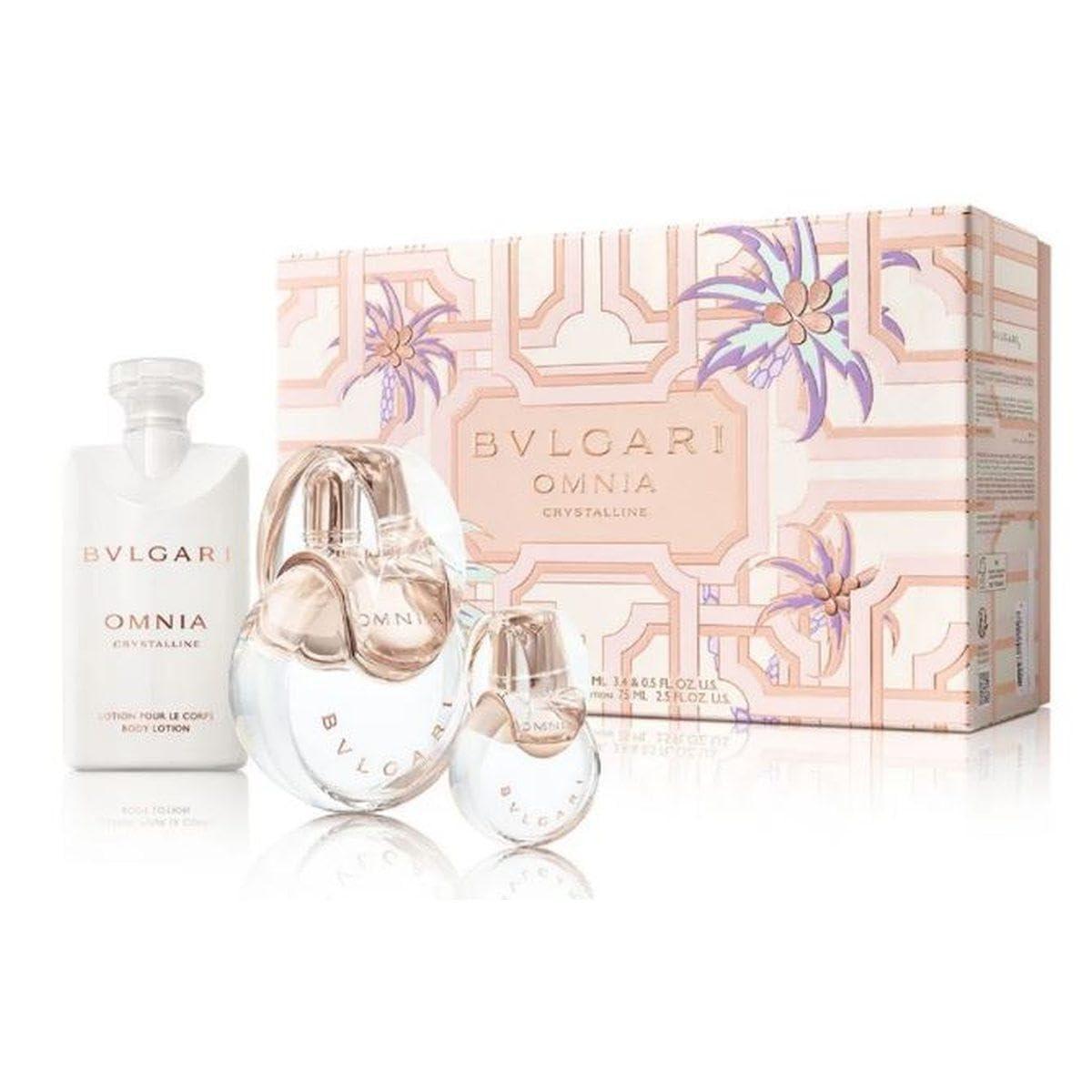 BVLGARI Omnia Crystalline 3-Piece Set for Women (3.4 Oz Eau De Toilette Spray + 0.5 Oz Eau De Toilette Spray + 2.5 Oz Body Lotion) 6.4 Fl Oz (Pack of 1)