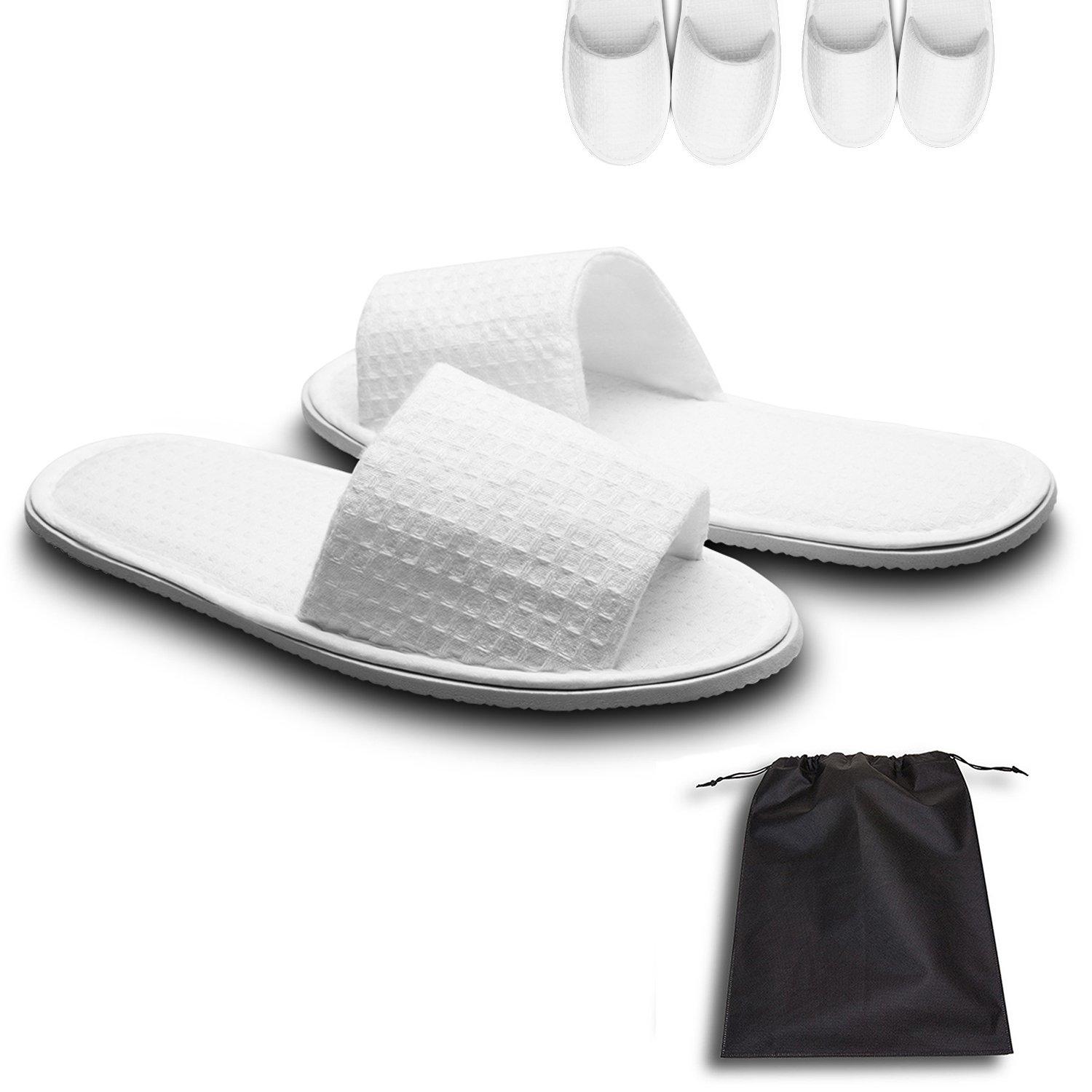 echoapple 10 Pairs of Waffle Open Toe White Slippers-Two Size Fit Most Men and Women for Spa, Party Guest, Hotel and Travel(Medium, White-10 Pairs) 5-7 Women/4-7 Men White-10 Pairs