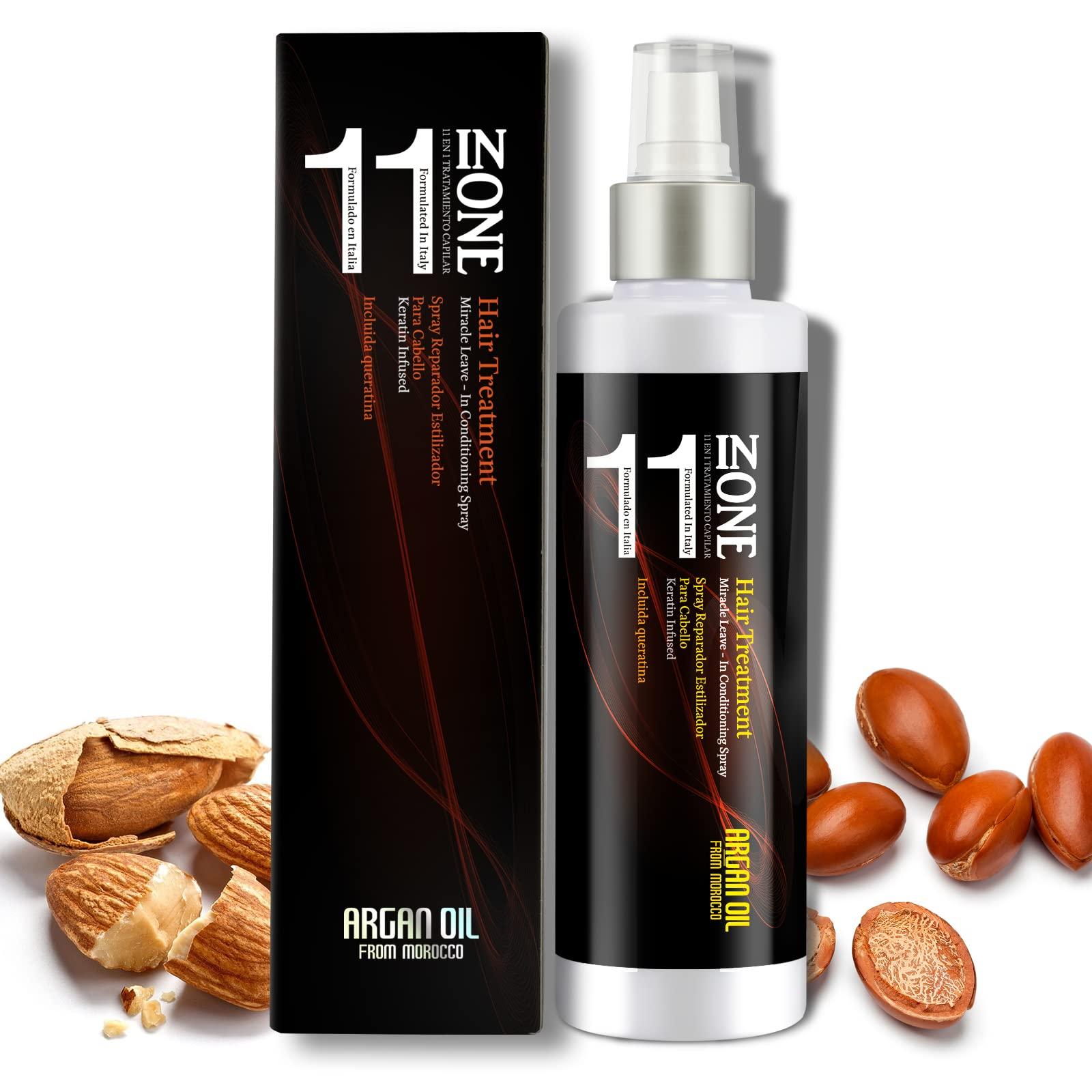 11 in 1 Almond Oil Moisture Leave In Conditioner Detangler Spray Argan oil Conditioning Cream Daily Hair Moisturizer Stay In Conditioner Keratin Cream Hair Serum for Frizzy Dry Damaged Hair 8.6 Fl Oz (Pack of 1)