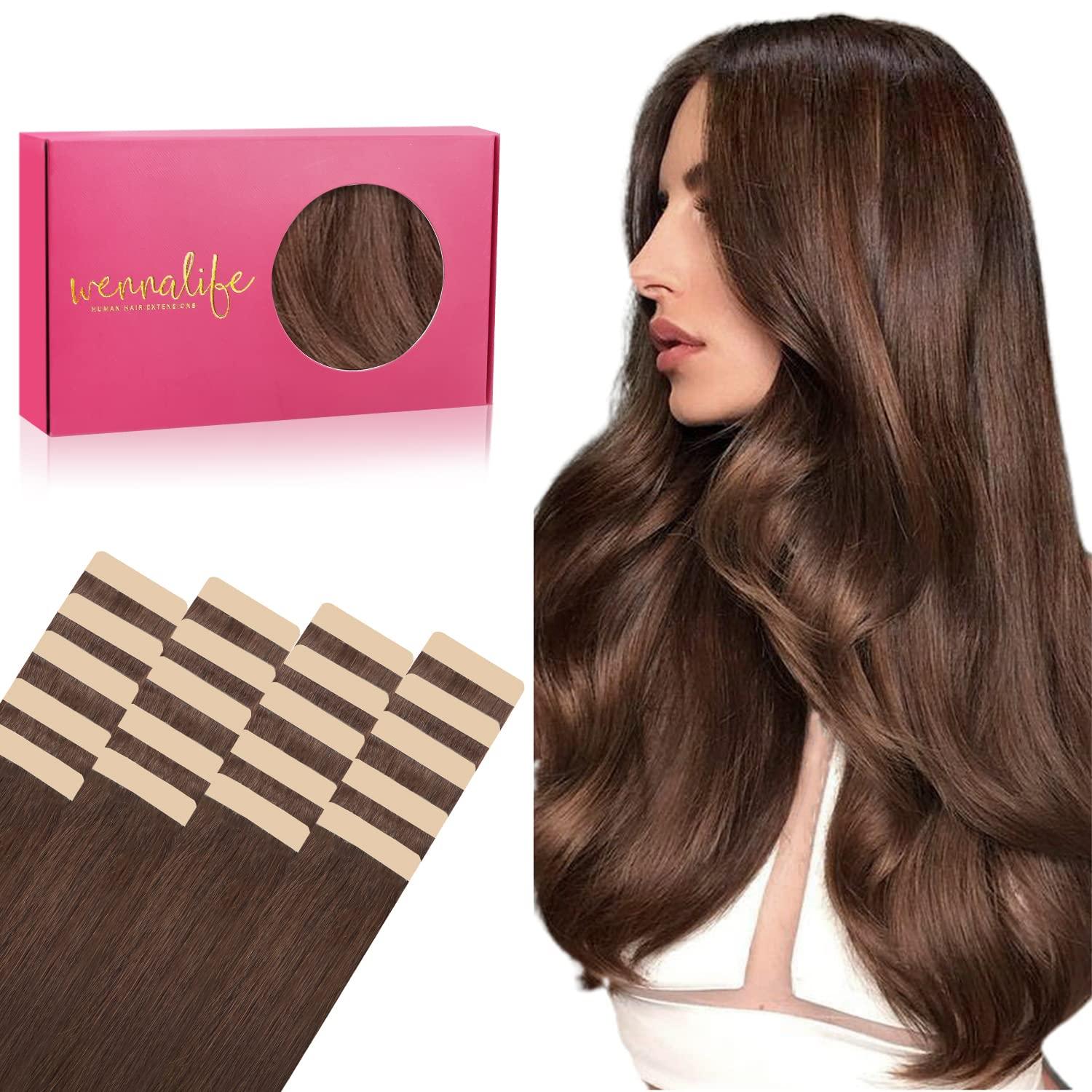 If Salife Tape Extensions Real Hair 20Pcs 50g 60cm 24 inch chocolate brown Remy Invisible Tape Extensions silky straight real hair Extensions Skin Weft Tape in 60cm #4 chocolate brown