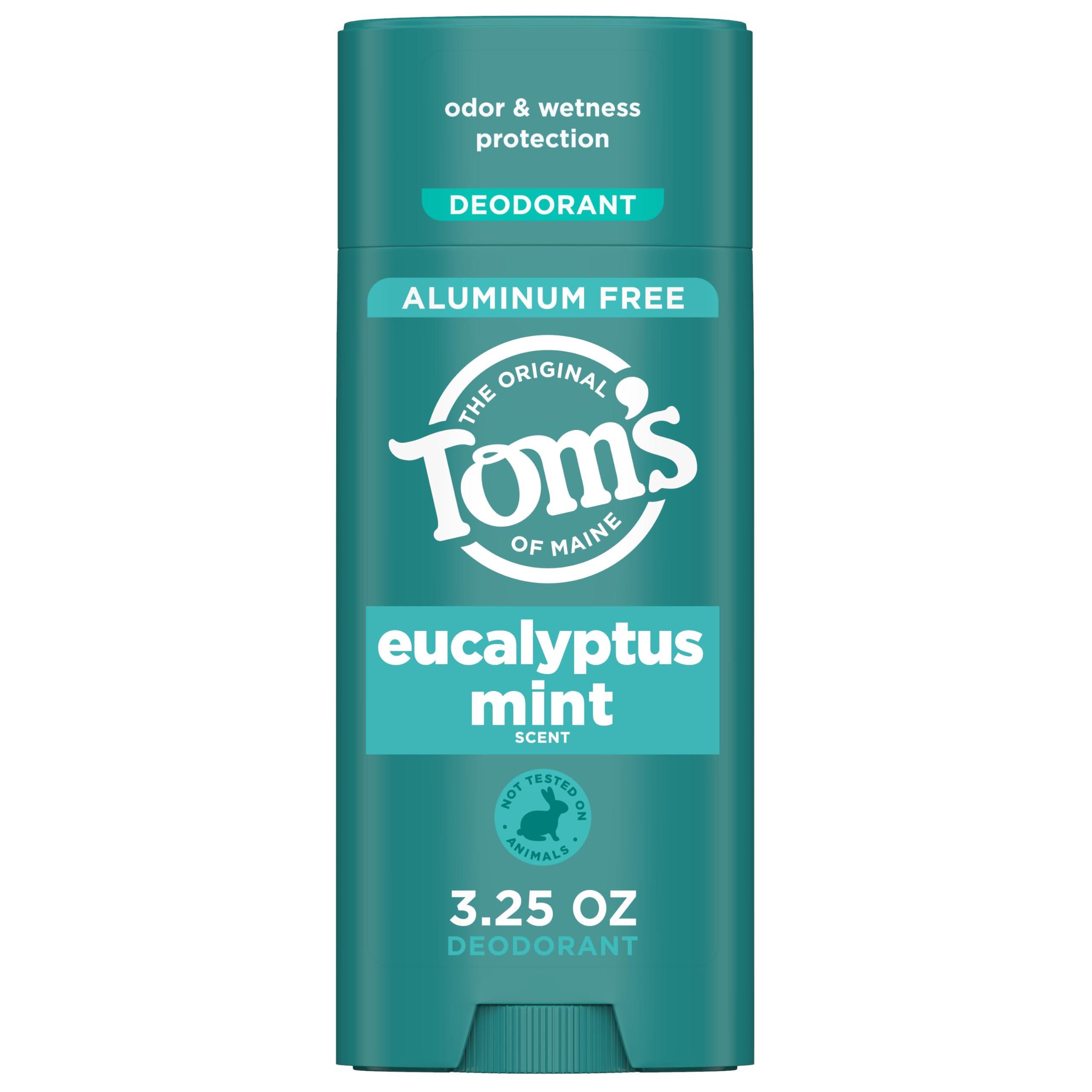 Tom s of Maine Eucalyptus Mint Aluminum Free Natural Deodorant For Women & Men | Goes on Clear | Odor & Wetness Protection | Naturally Derived and Moisture-Locking Ingredients | 3.25 oz Eucalyptus Mint 3.25 Ounce (Pack of 1)