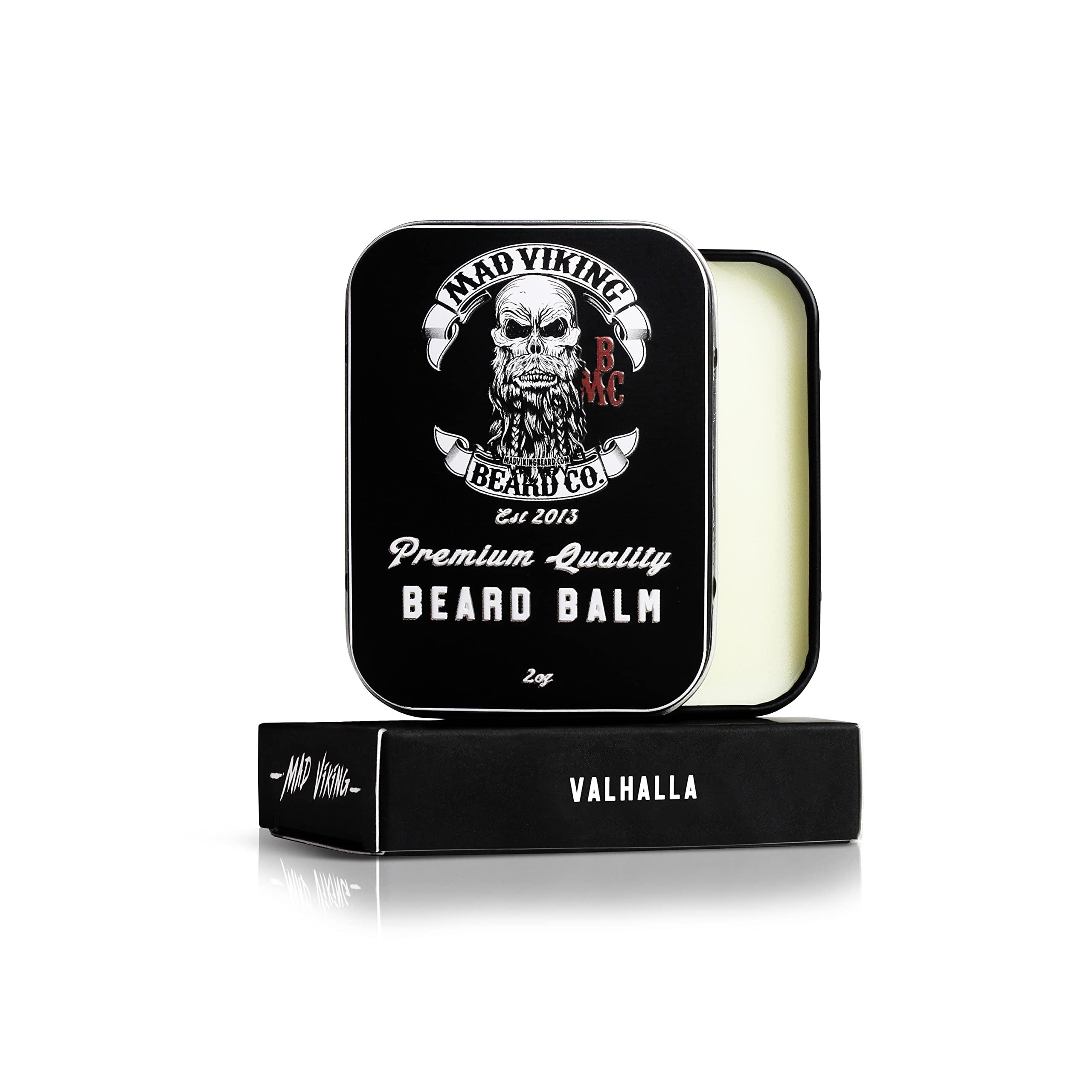 Mad Viking Beard Co. All-Natural Premium Beard Balm Strengthens Softens Beards & Mustaches Moisturizes Skin Helps Relieve Acne & Dry Skin. Paraben Sulfate & Cruelty-Free 2oz (Valhalla)