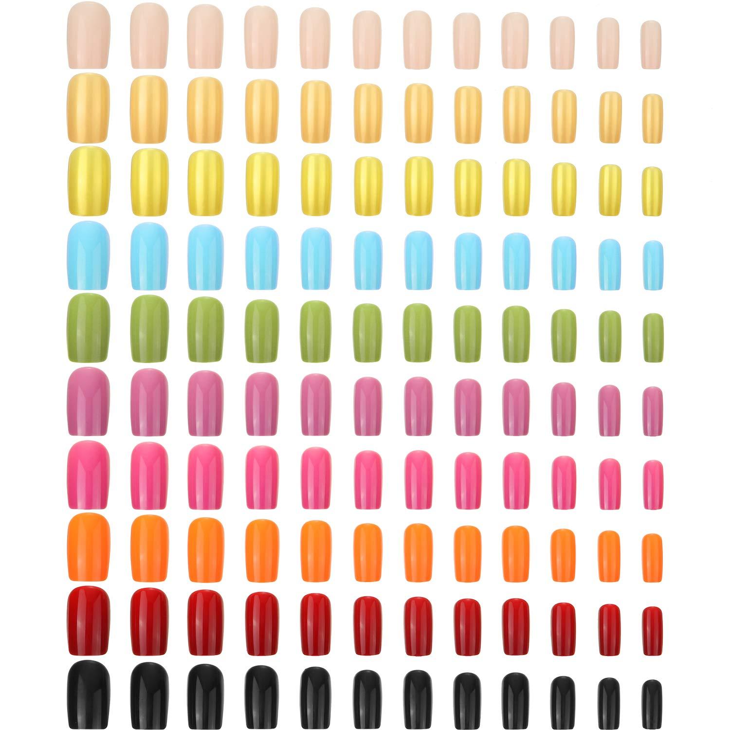 240 Pieces Square Press on Nails Medium False Nail Full Cover Artificial Fake Nail Colorful Acrylic Nail Tip Kit for Art Salon DIY (Bright Pattern)