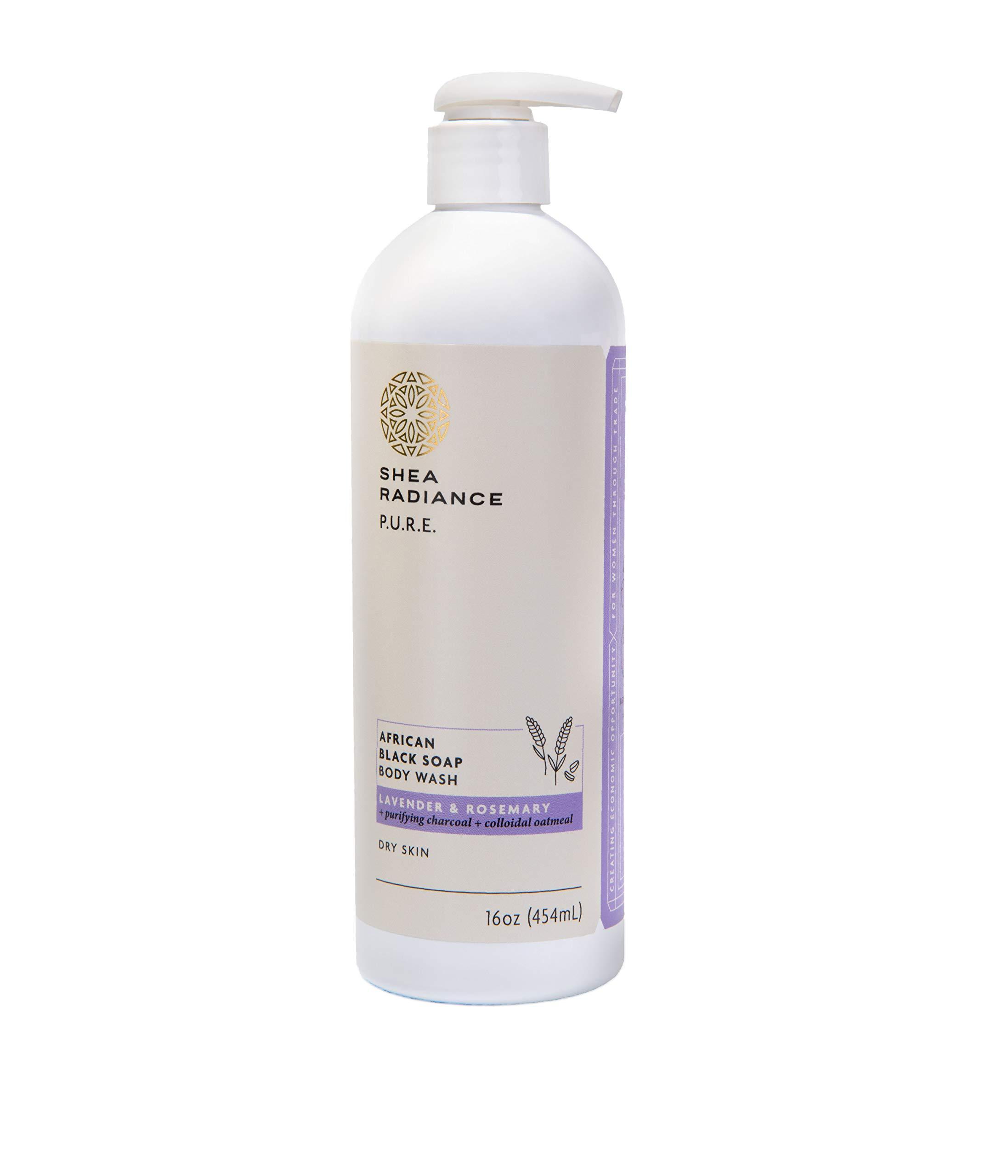 Shea Radiance African Black Soap Body Wash - Dry Skin, Eczema, Rashes, Blemish Cleanser | Lavender Rosemary (16 oz) Lavender & Rosemary