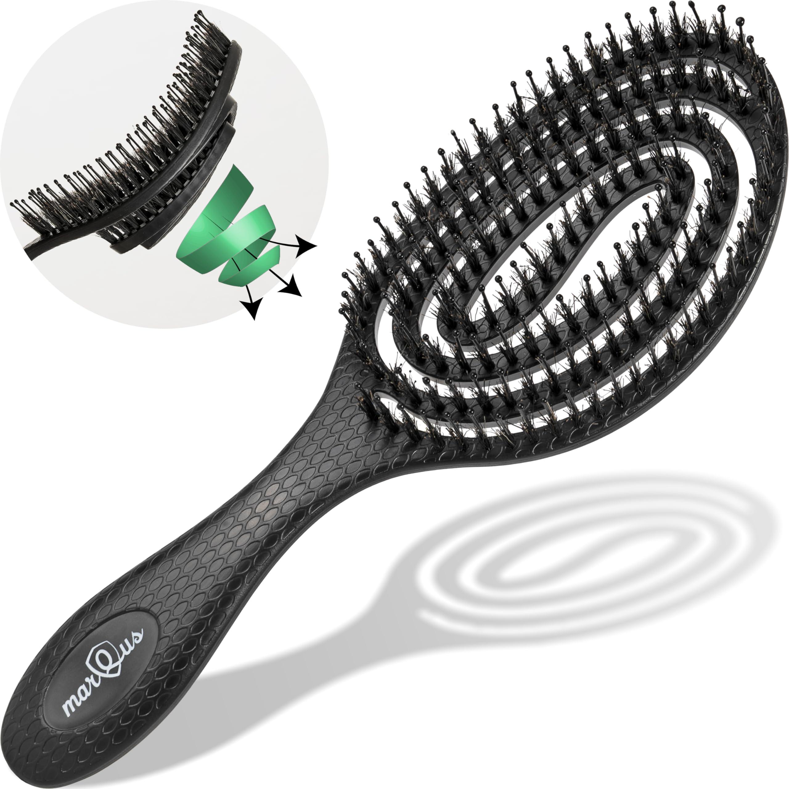 Marqus Bio Hairbrush with wild boar bristles and spiral spring - degenerate brush for every hair type for shine and volume - hair brush without ziepen color black black