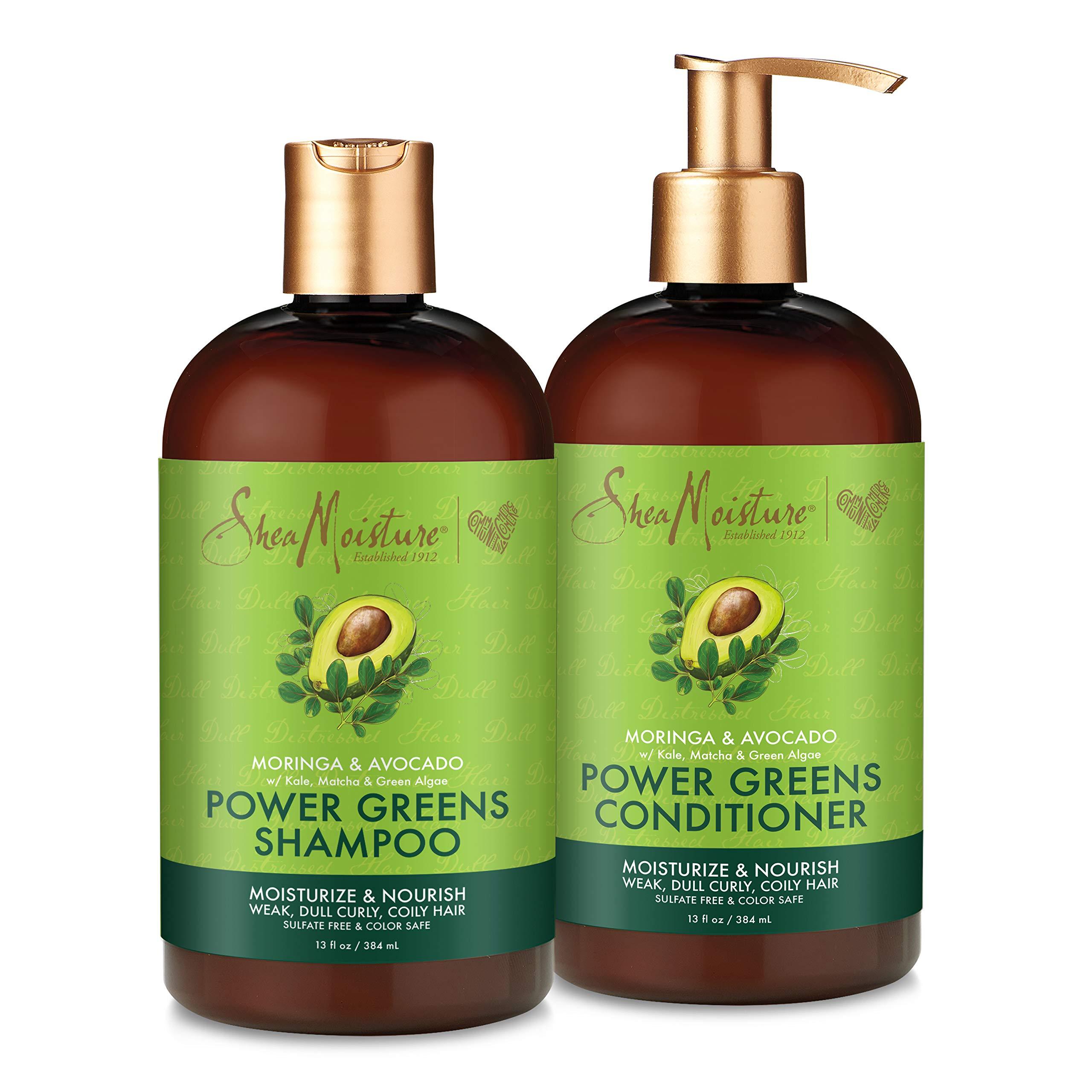 SheaMoisture Power Greens Curly Hair Shampoo and Conditioner Dry Hair Moringa Avocado to moisturize 13 Fl Oz (Pack of 2) Moringa & Avocado 13 Fl Oz (Pack of 2)