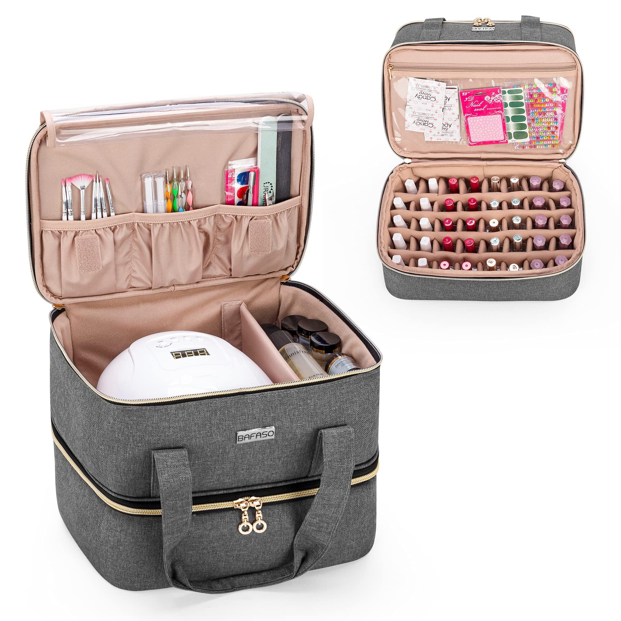 BAFASO Nail Polish Organizer Holds 40 Bottles (15ml - 0.5 fl.oz) and a Nail Lamp Nail Polish Carrying Case with Manicure Tools Storage Sections (Bag Only) Gray